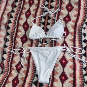 SHEIN white 2 piece bathing suit 1st slide: front // second slide:back